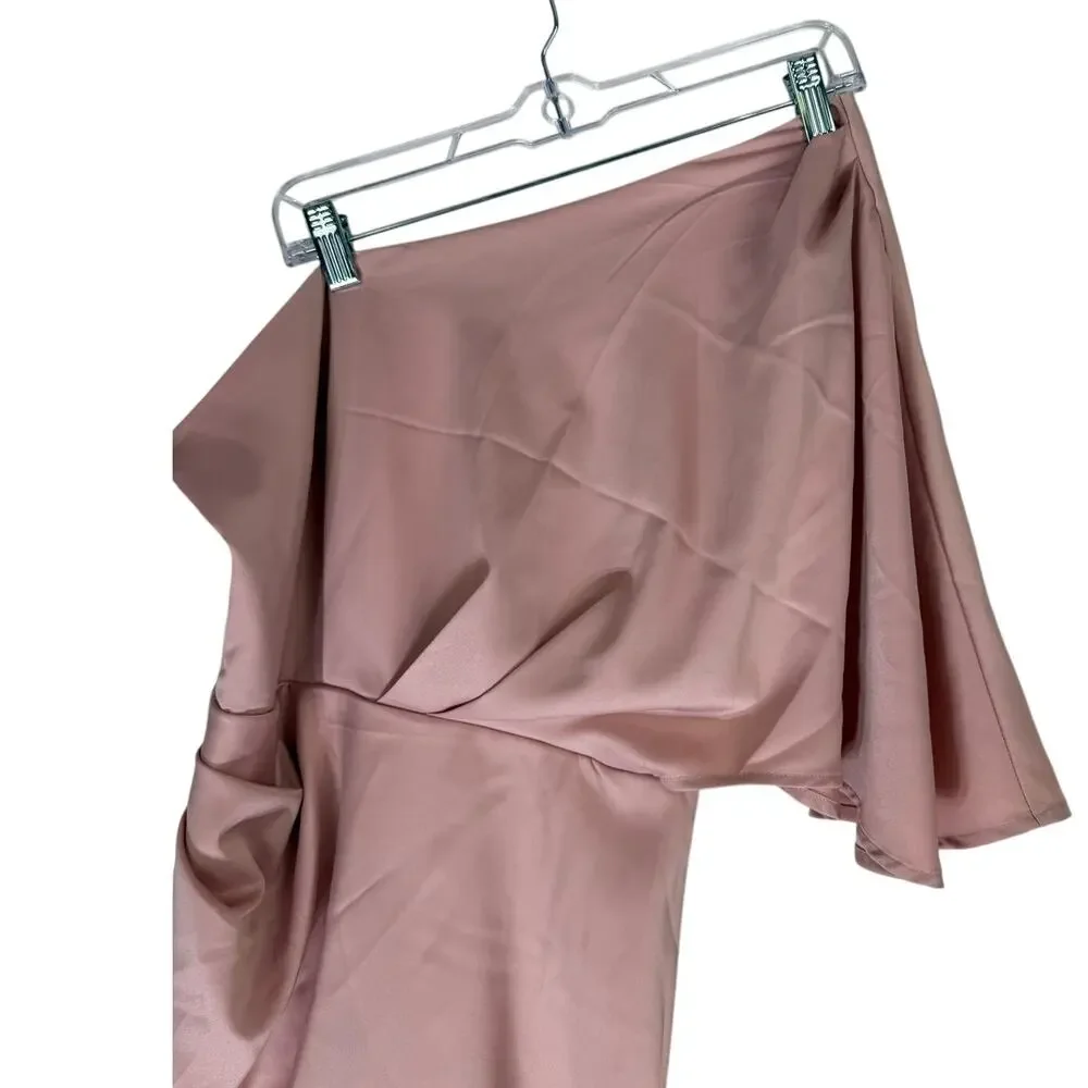 NWT Cupshe Pink Satin One Shoulder Flared Sleeves Cocktail Party Dress Size M - Picture 3 of 11